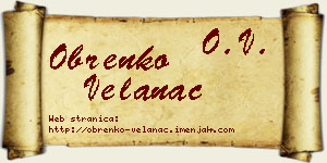 Obrenko Velanac vizit kartica
